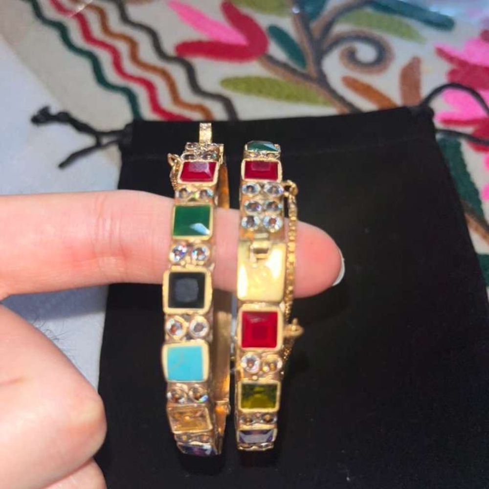 Multicolor Gemstone Gold Hoop Earrings